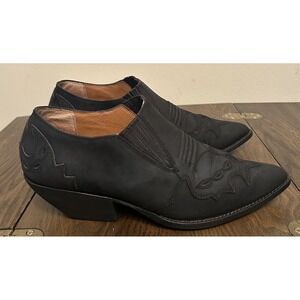 Vintage 90s Black Leather 9 West Western Cowgirl Ankle Boots Pointed Toe Size 9M
